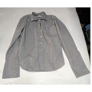 J.Crew Thomas Mason Shirt Women 10 Blue White Excellent French Cuff Button Down